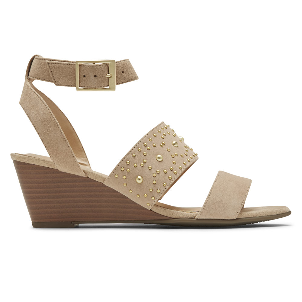 Rockport Womens Sandals Beige - Total Motion Taylor Studded - UK 045-MZURPH